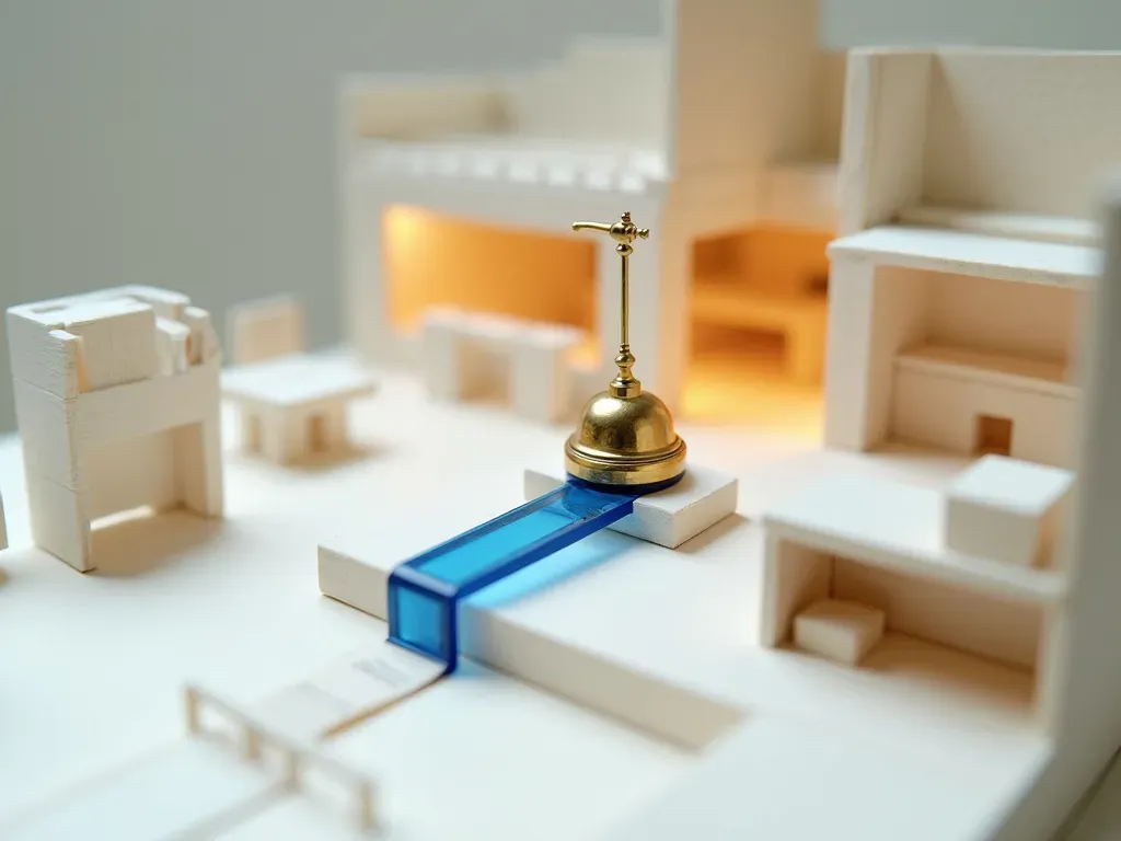 A service bell connected by a glowing blue rail directly to the kitchen order spike, a ticket already moving — automation that keeps hospitality intact.