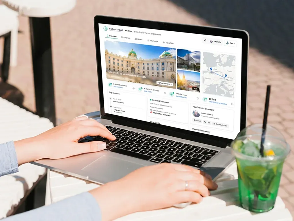 Go Real Travel trip overview with timeline, transport and travel consultant
