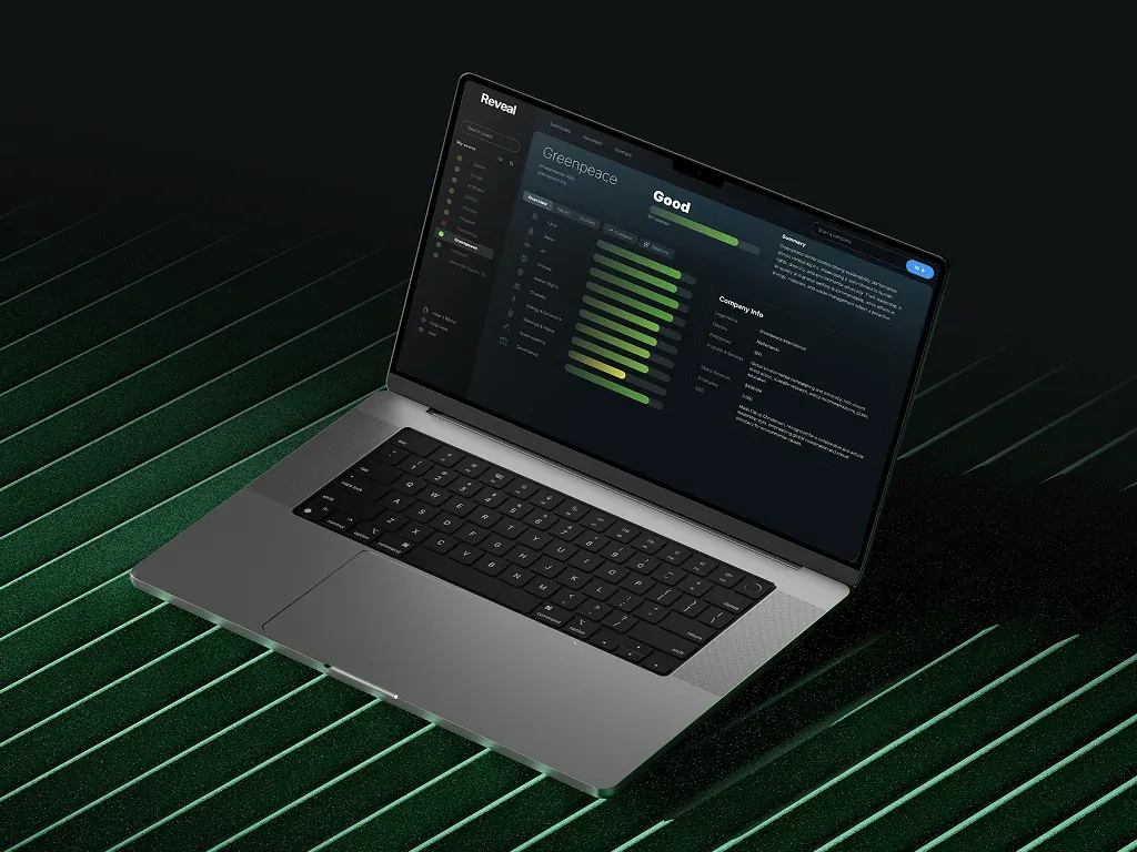 Reveal sustainability scorecard on a laptop