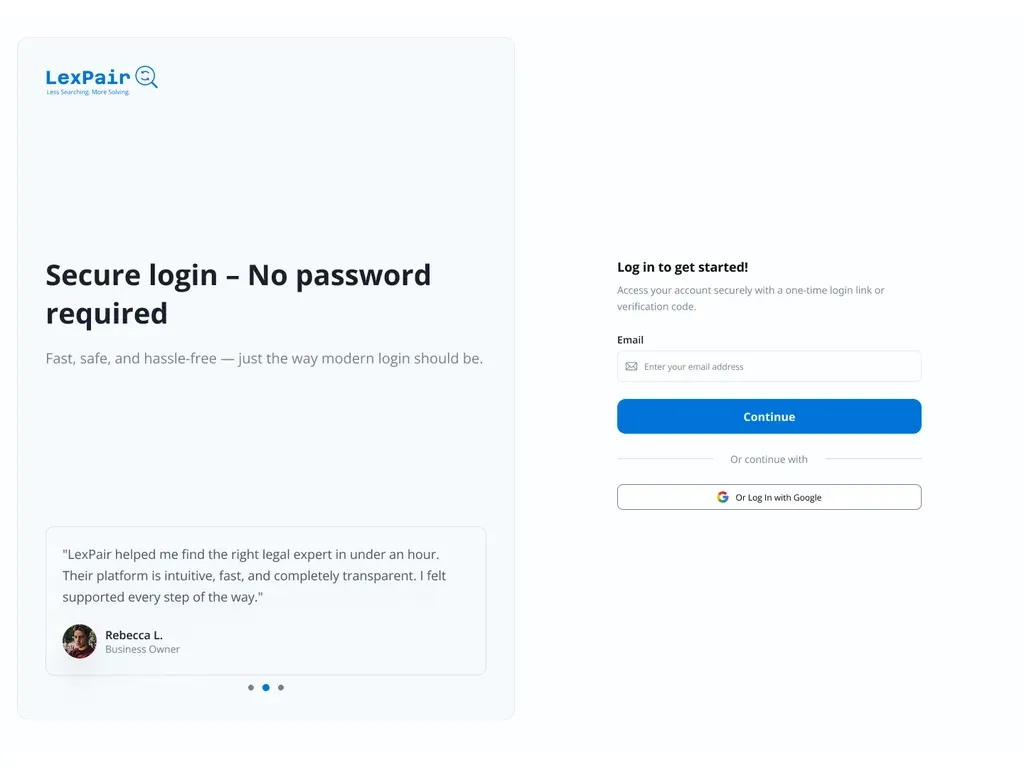 Lexpair attorney sign-in screen