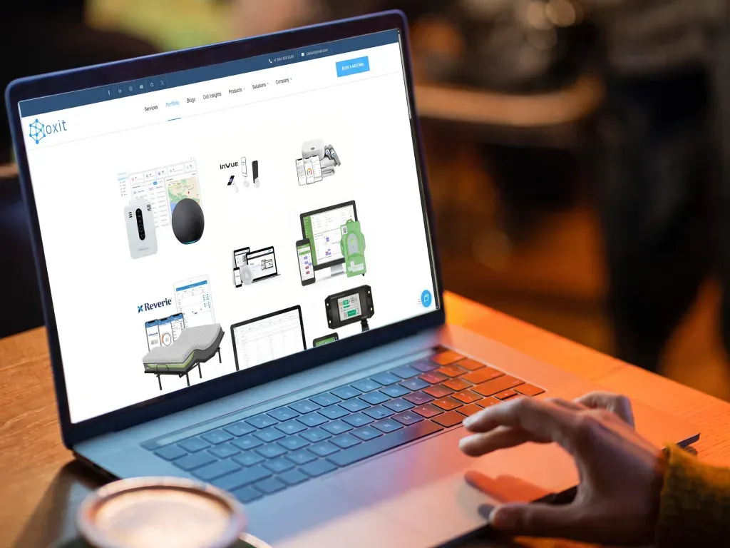 Oxit portfolio page showing connected products, gateways, and companion apps