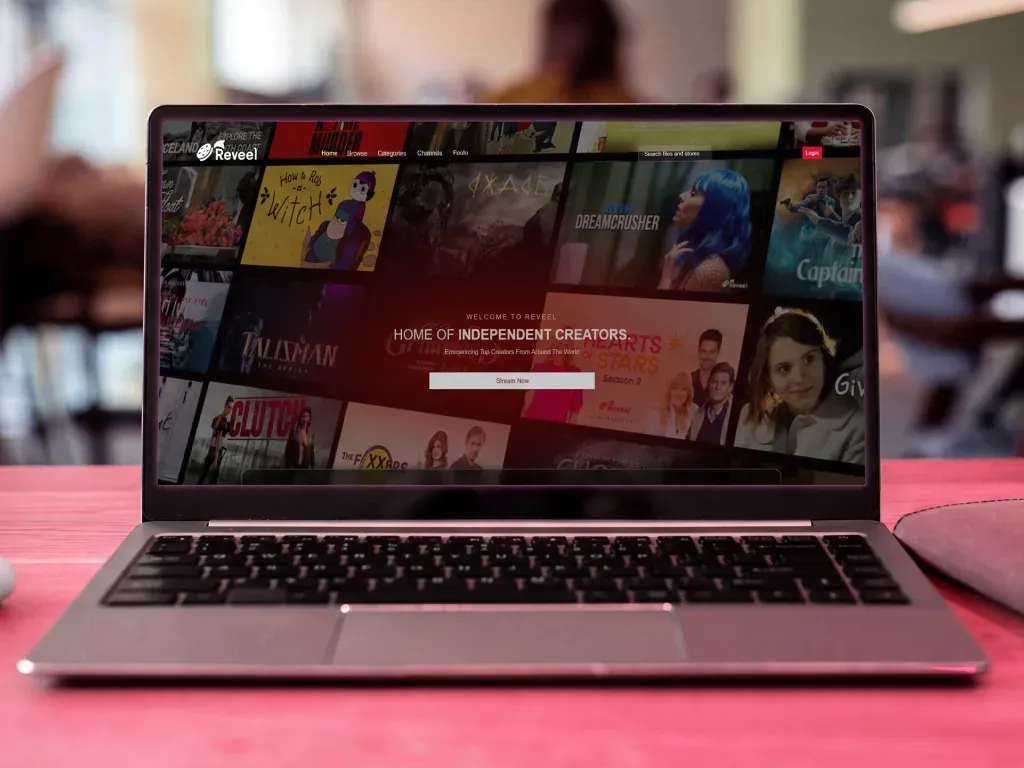 Reveel home screen with rows of independent films and shows