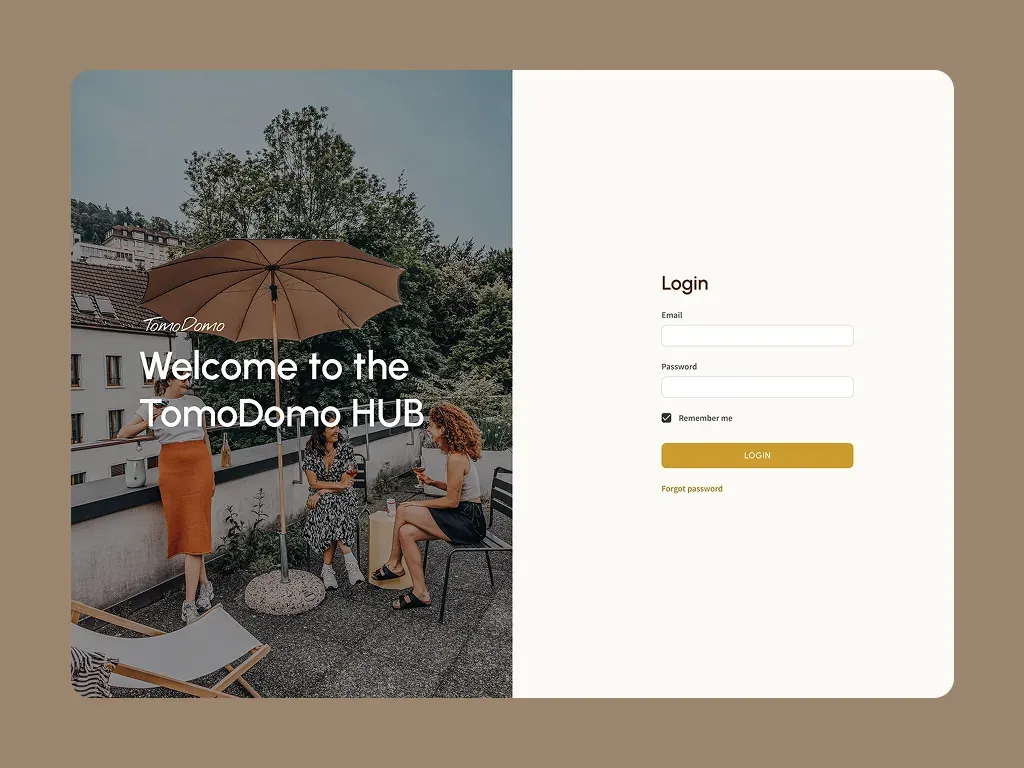 TomoDomo HUB login screen