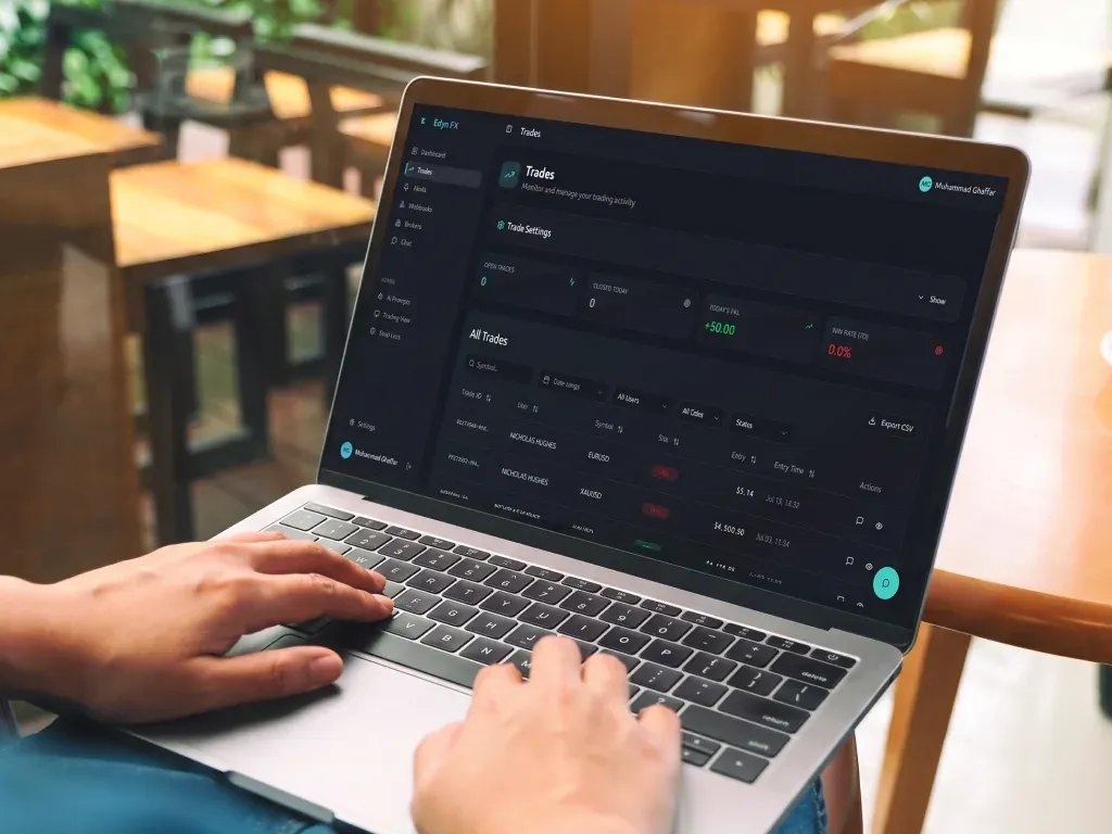 Trading CoPilot trade monitoring on a laptop