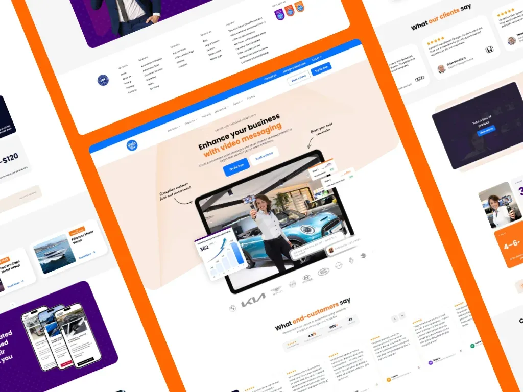 Collage of VentaVid pages covering sales, aftersales, and customer review sections